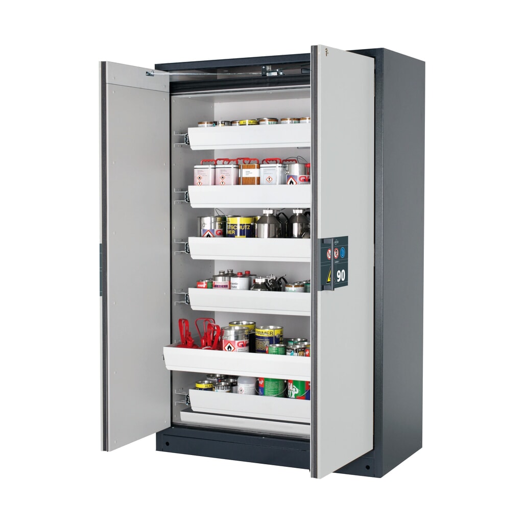 Produktabbildung: asecos® Brandschutzschrank Q-PEGASUS/Typ 90, 6 Auszugswannen, HxBxT 1.953 x 1.193 x 615 mm, lichtgrau