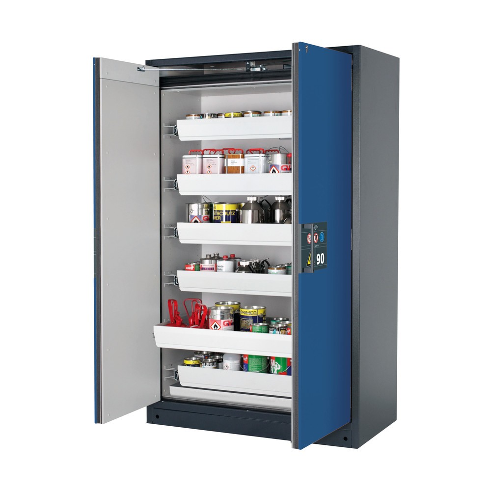 Produktabbildung: asecos® Sicherheitsschrank Q-PEGASUS/Typ 90, 6 Auszugswannen, HxBxT 1.953 x 1.193 x 615 mm, enzianblau