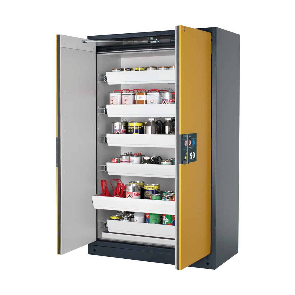 Produktabbildung: asecos® Sicherheitsschrank Q-PEGASUS/Typ 90, 6 Auszugswannen, HxBxT 1.953 x 1.193 x 615 mm, goldgelb