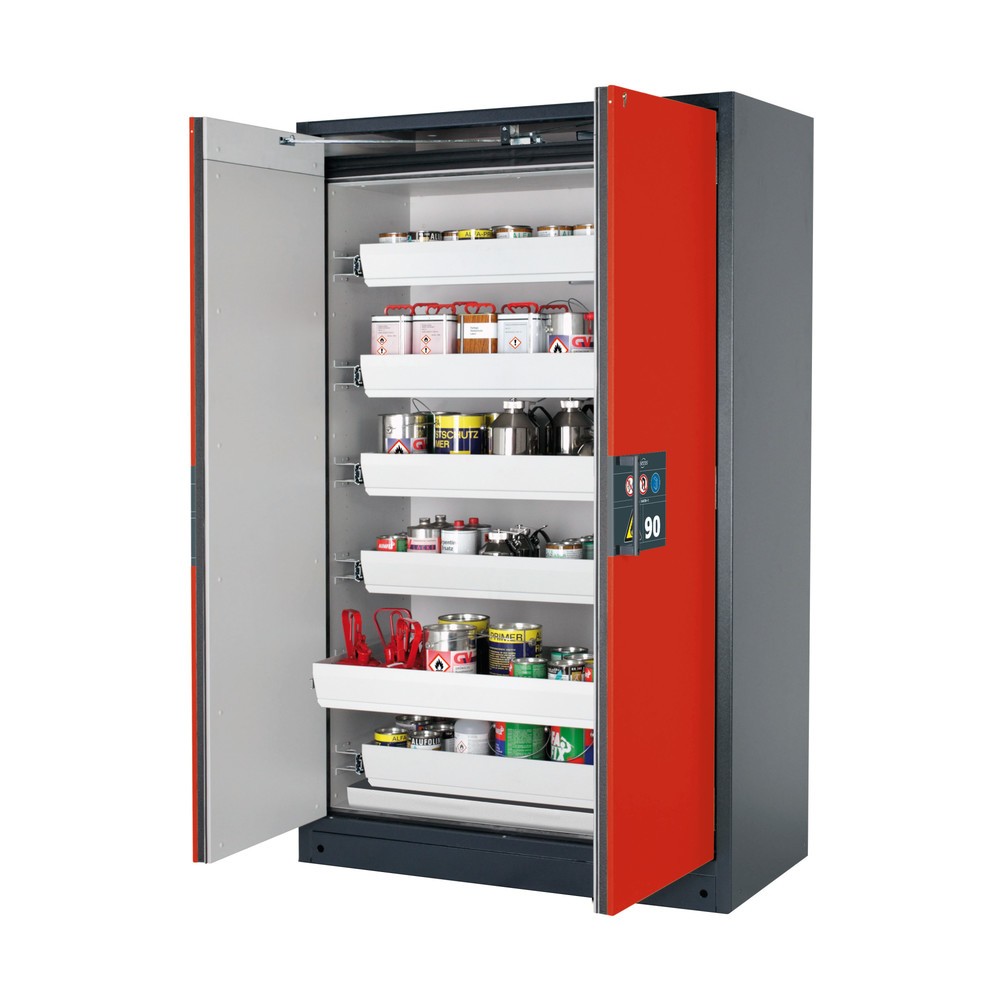 Produktabbildung: asecos® Sicherheitsschrank Q-PEGASUS/Typ 90, 6 Auszugswannen, HxBxT 1.953 x 1.193 x 615 mm, verkehrsrot