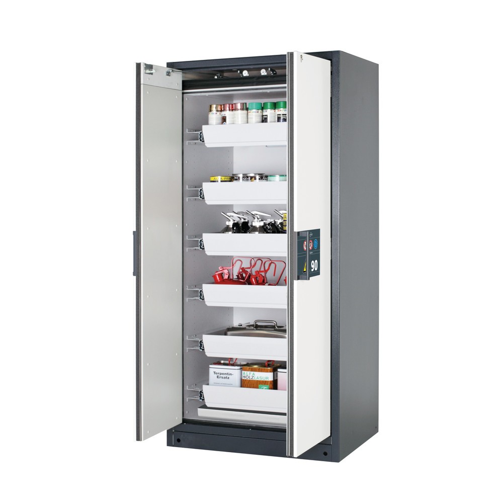 Produktabbildung: asecos® Sicherheitsschrank Q-PEGASUS/Typ 90, 6 Auszugswannen, HxBxT 1.953 x 893 x 615 mm, reinweiß