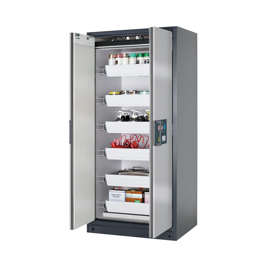 Produktabbildung: asecos® Sicherheitsschrank Q-PEGASUS/Typ 90, 6 Auszugswannen, HxBxT 1.953 x 893 x 615 mm, weißaluminium