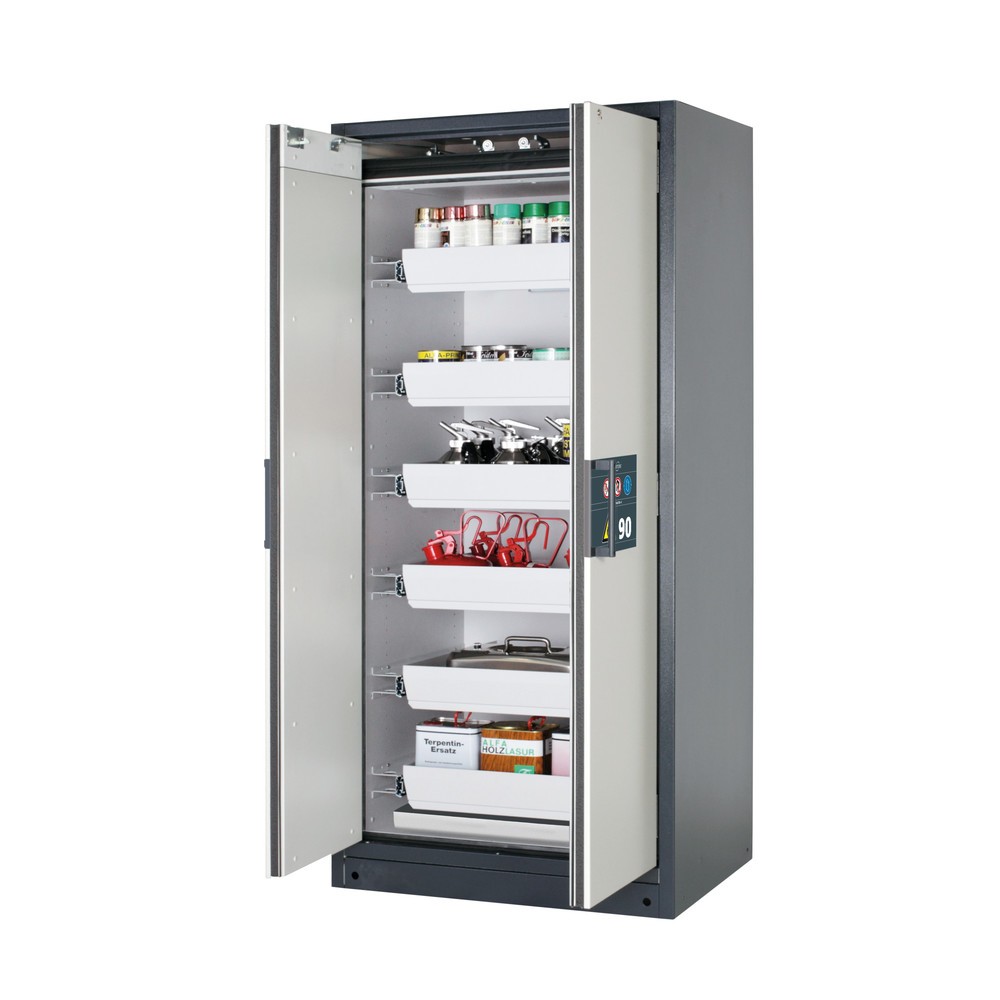 Produktabbildung: asecos® Sicherheitsschrank Q-PEGASUS/Typ 90, 6 Auszugswannen, HxBxT 1.953 x 893 x 615 mm, lichtgrau