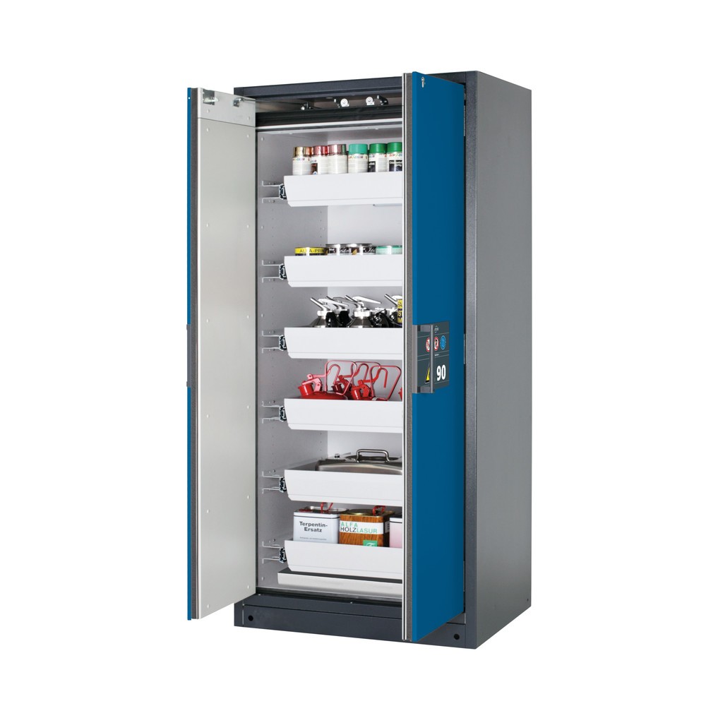 Produktabbildung: asecos® Sicherheitsschrank Q-PEGASUS/Typ 90, 6 Auszugswannen, HxBxT 1.953 x 893 x 615 mm, enzianblau
