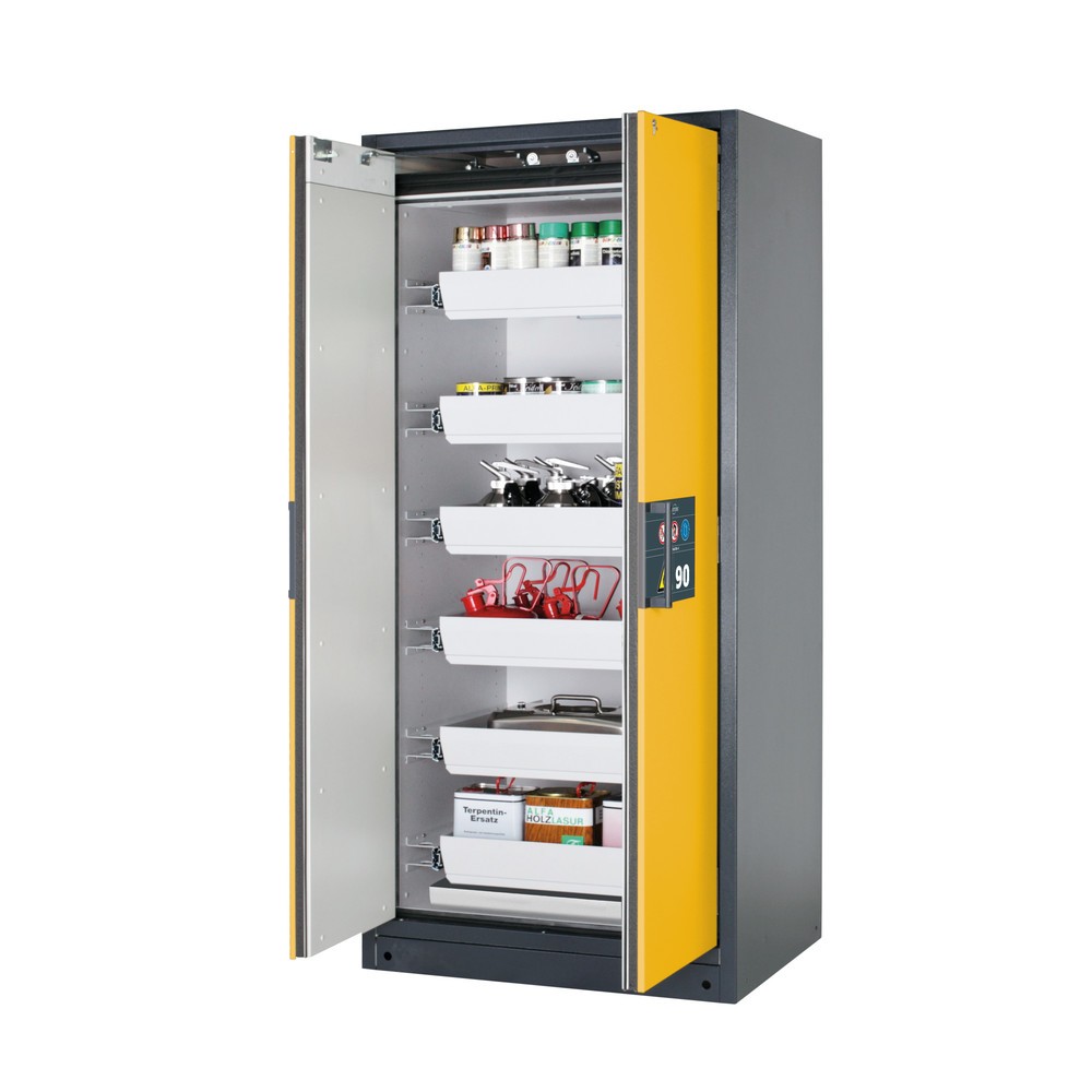 Produktabbildung: asecos® Sicherheitsschrank Q-PEGASUS/Typ 90, 6 Auszugswannen, HxBxT 1.953 x 893 x 615 mm, goldgelb