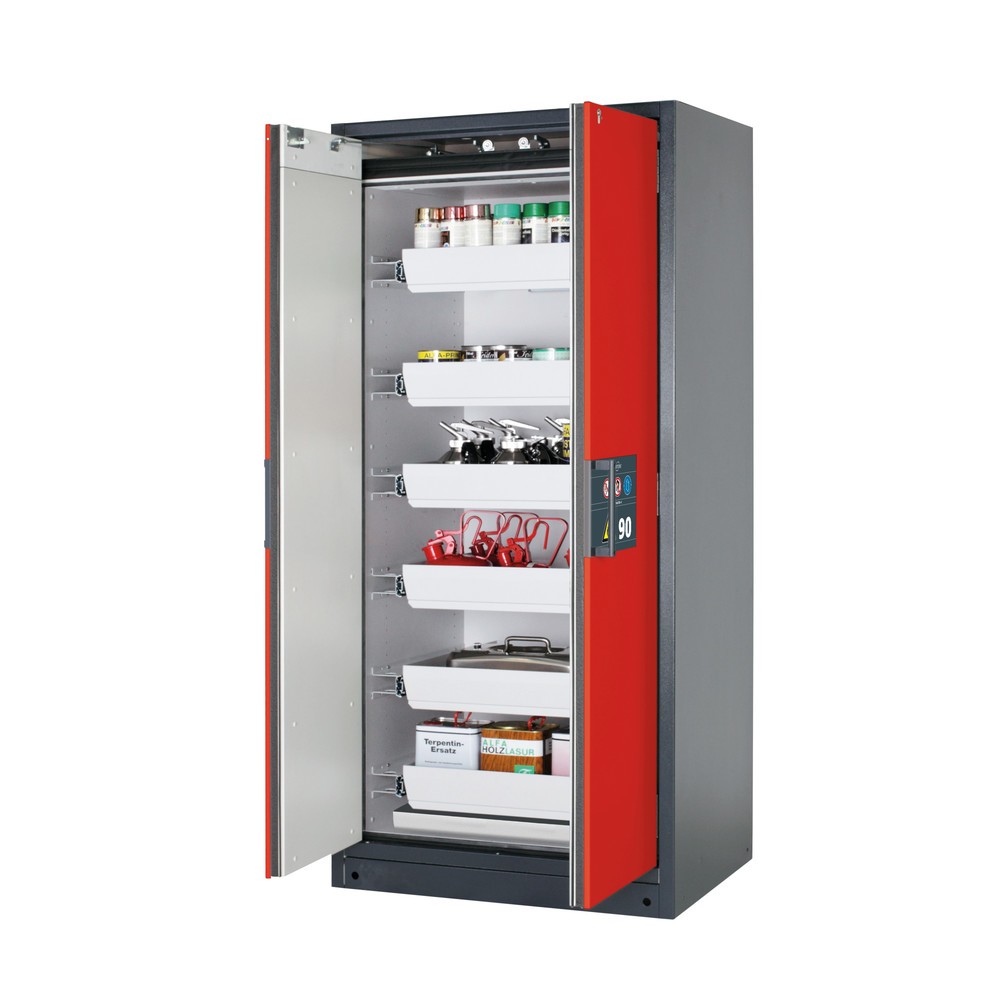 Produktabbildung: asecos® Sicherheitsschrank Q-PEGASUS/Typ 90, 6 Auszugswannen, HxBxT 1.953 x 893 x 615 mm, verkehrsrot