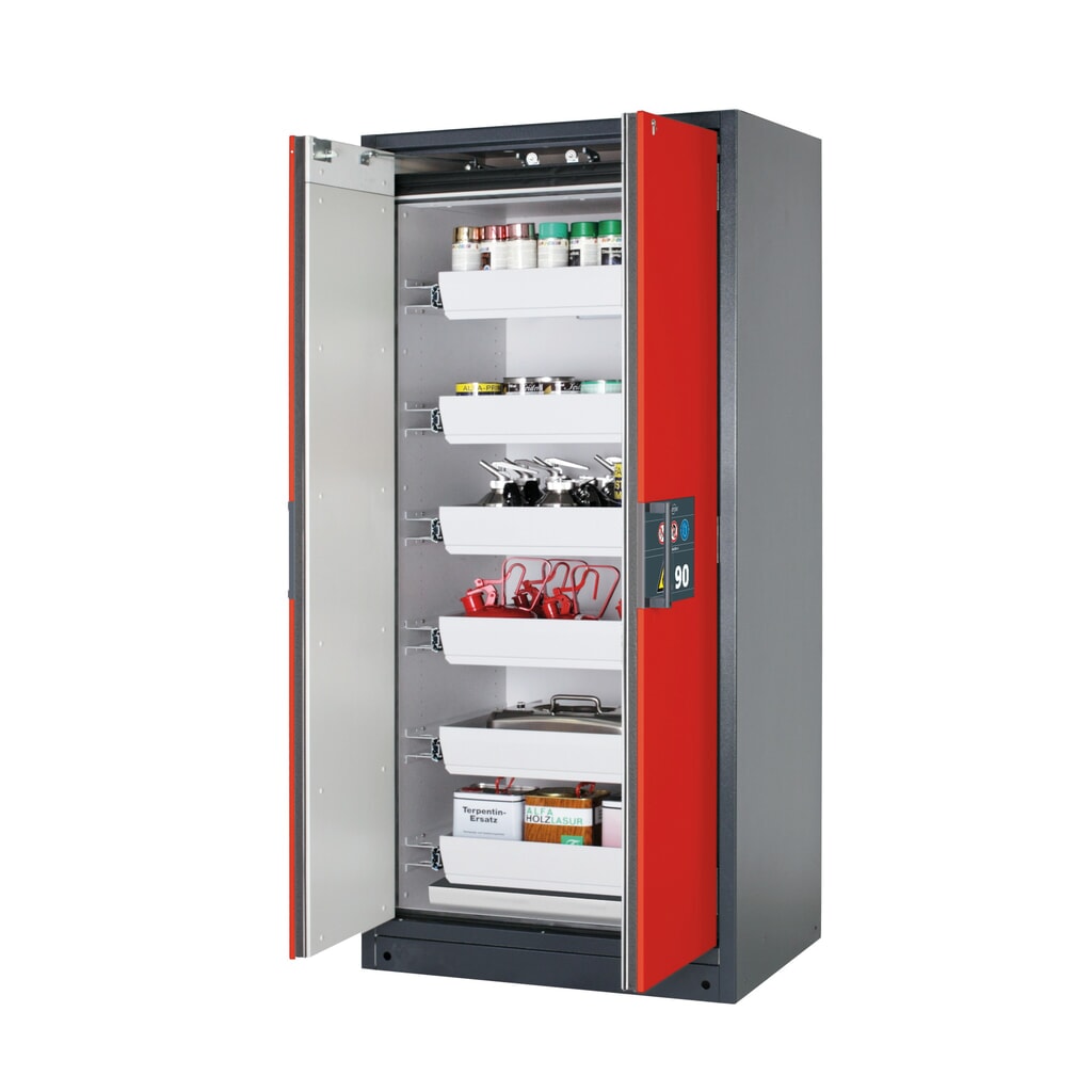 Produktabbildung: asecos® Brandschutzschrank Q-PEGASUS/Typ 90, 6 Auszugswannen, HxBxT 1.953 x 893 x 615 mm, verkehrsrot