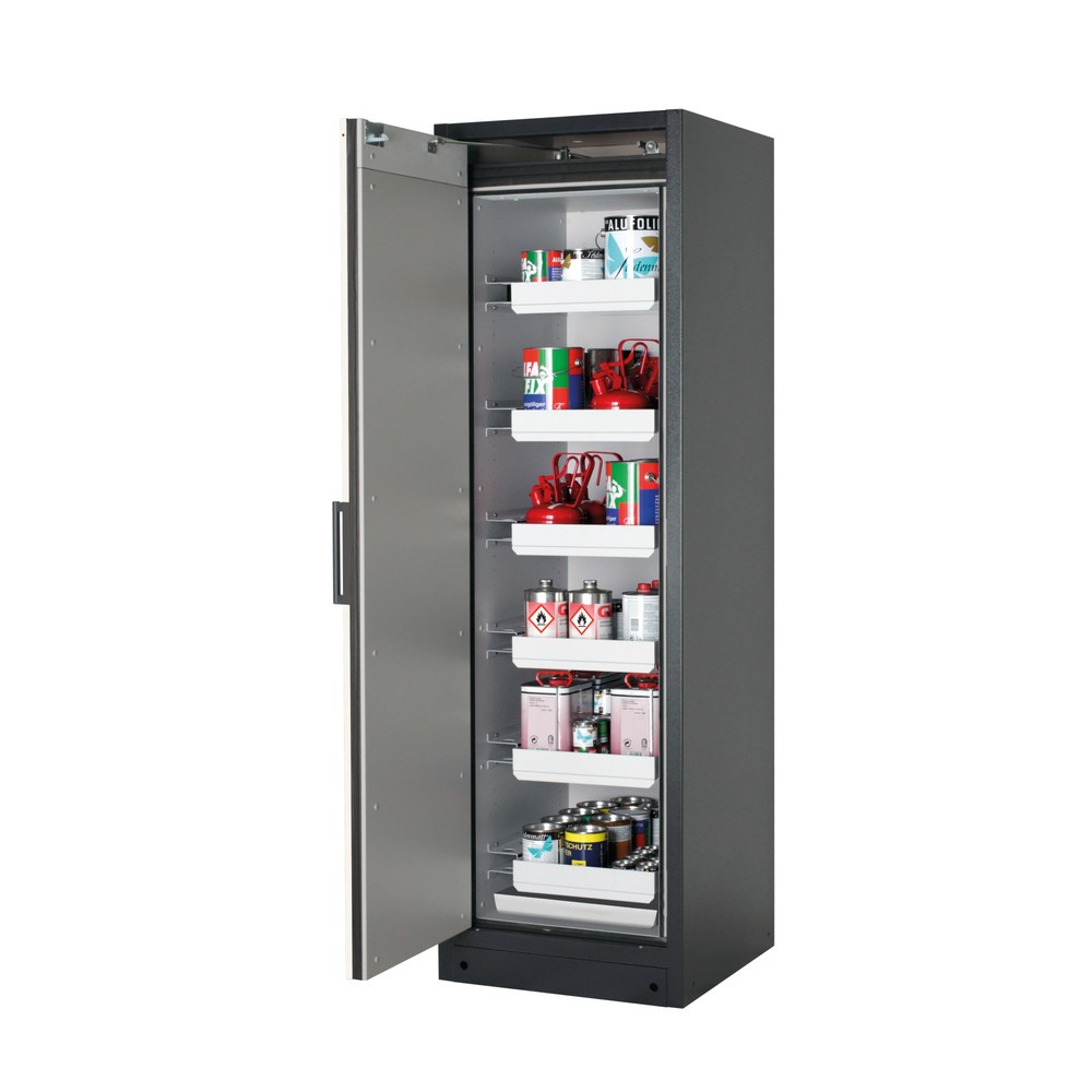 Produktabbildung: asecos® Sicherheitsschrank Q-PEGASUS/Typ 90, 6 Auszugswannen, HxBxT 1.953 x 599 x 615 mm, reinweiß