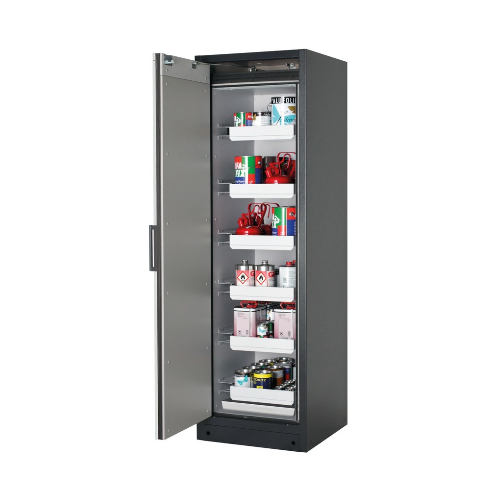 Produktabbildung: asecos® Sicherheitsschrank Q-PEGASUS/Typ 90, 6 Auszugswannen, HxBxT 1.953 x 599 x 615 mm, lichtgrau