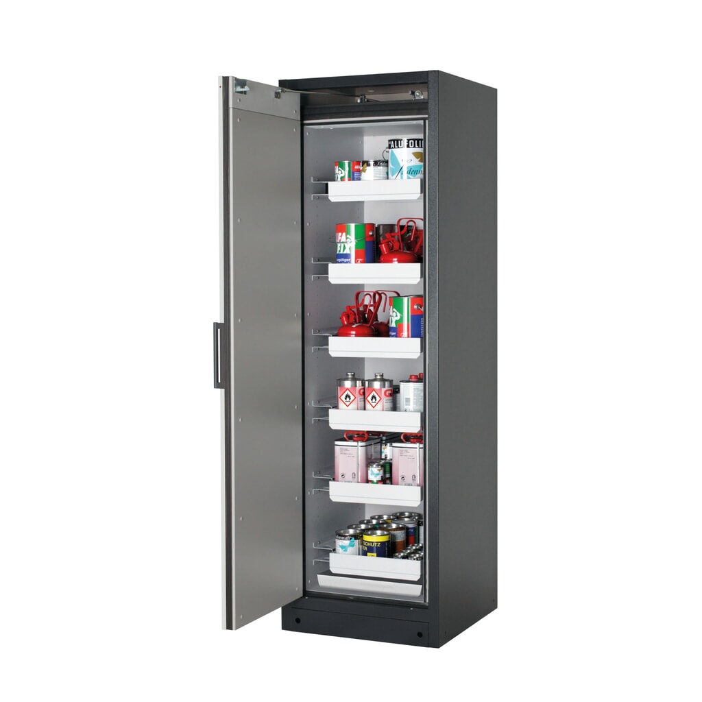 Produktabbildung: asecos® Brandschutzschrank Q-PEGASUS/Typ 90, 6 Auszugswannen, HxBxT 1.953 x 599 x 615 mm, lichtgrau