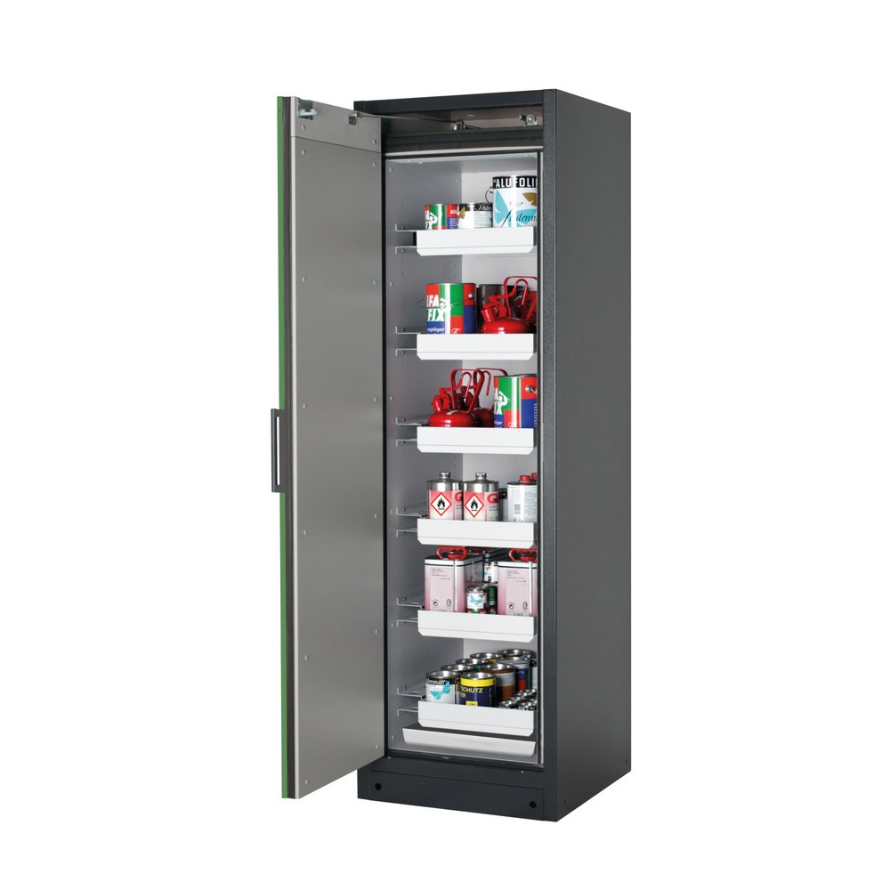 Produktabbildung: asecos® Sicherheitsschrank Q-PEGASUS/Typ 90, 6 Auszugswannen, HxBxT 1.953 x 599 x 615 mm, resedagrün