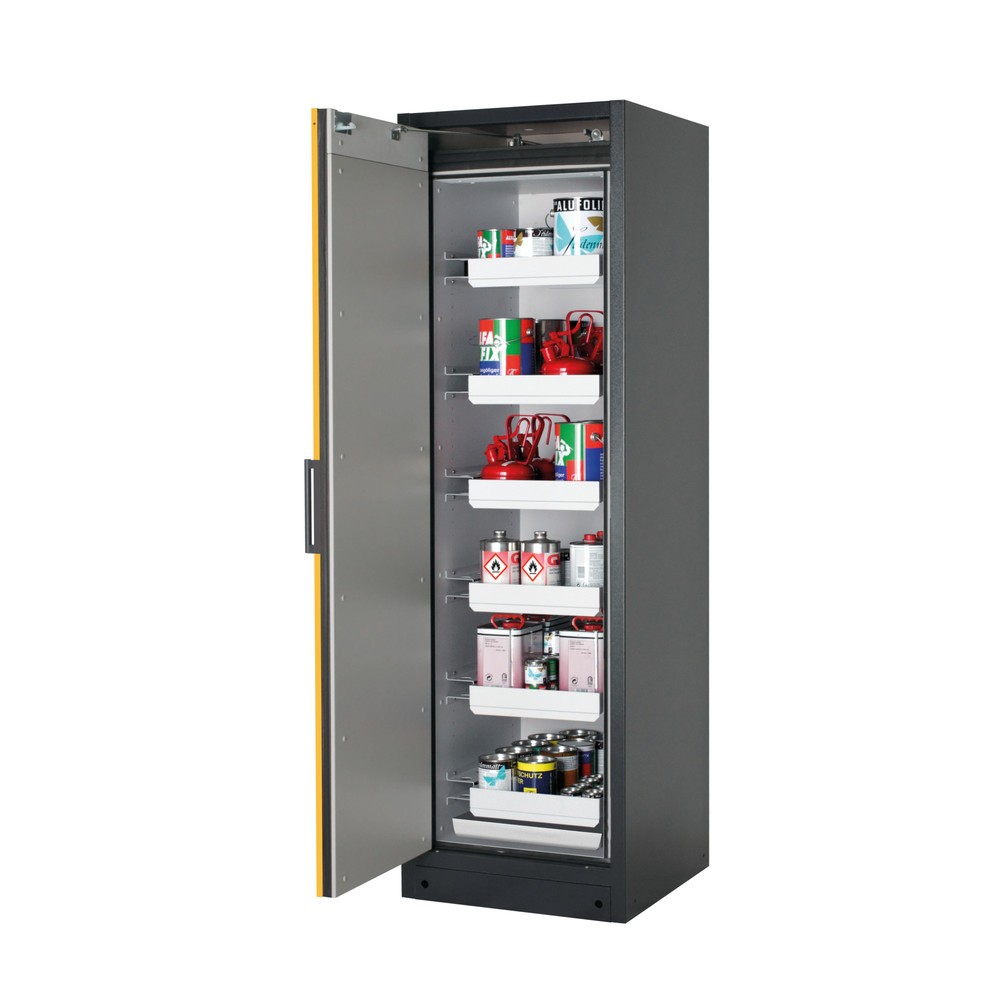 Produktabbildung: asecos® Sicherheitsschrank Q-PEGASUS/Typ 90, 6 Auszugswannen, HxBxT 1.953 x 599 x 615 mm, goldgelb