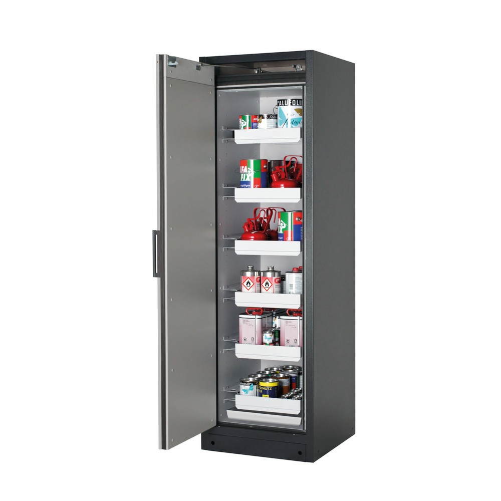 Produktabbildung: asecos® Sicherheitsschrank Q-PEGASUS/Typ 90, 6 Auszugswannen, HxBxT 1.953 x 599 x 615 mm, weißaluminium