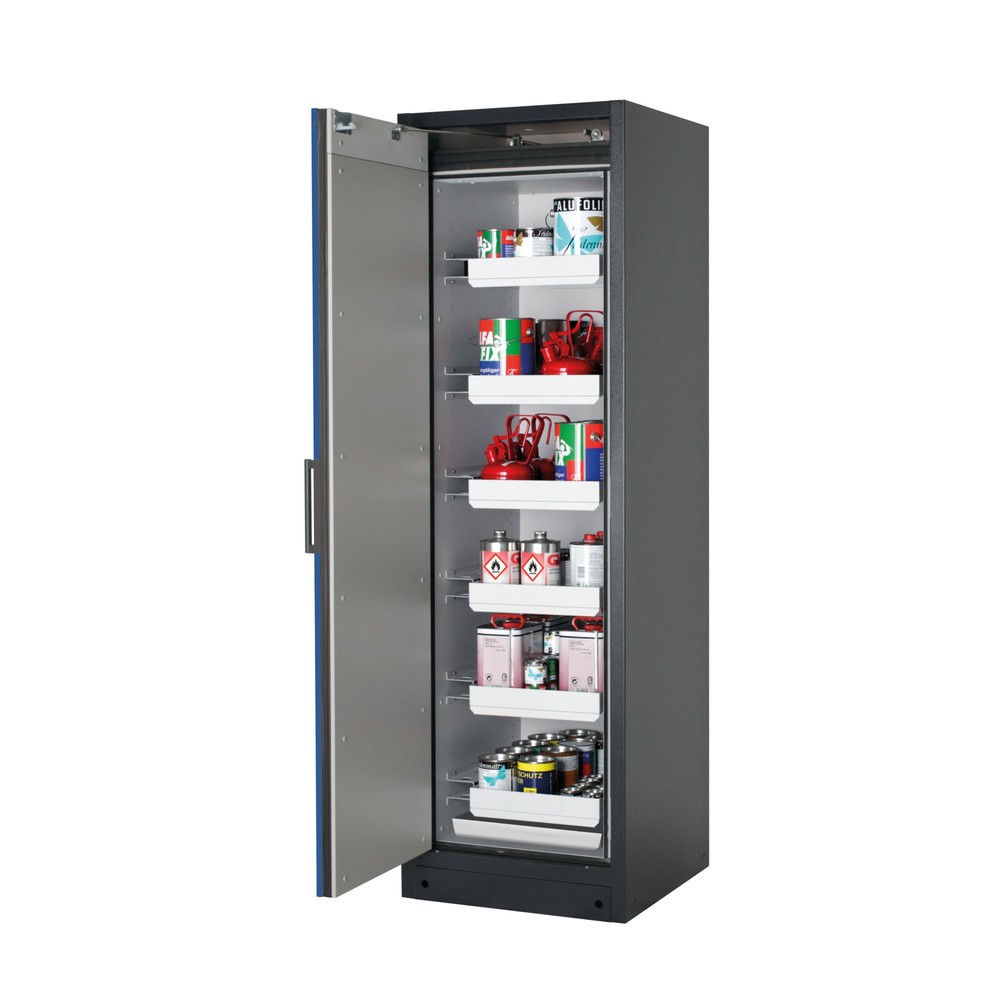 Produktabbildung: asecos® Sicherheitsschrank Q-PEGASUS/Typ 90, 6 Auszugswannen, HxBxT 1.953 x 599 x 615 mm, enzianblau