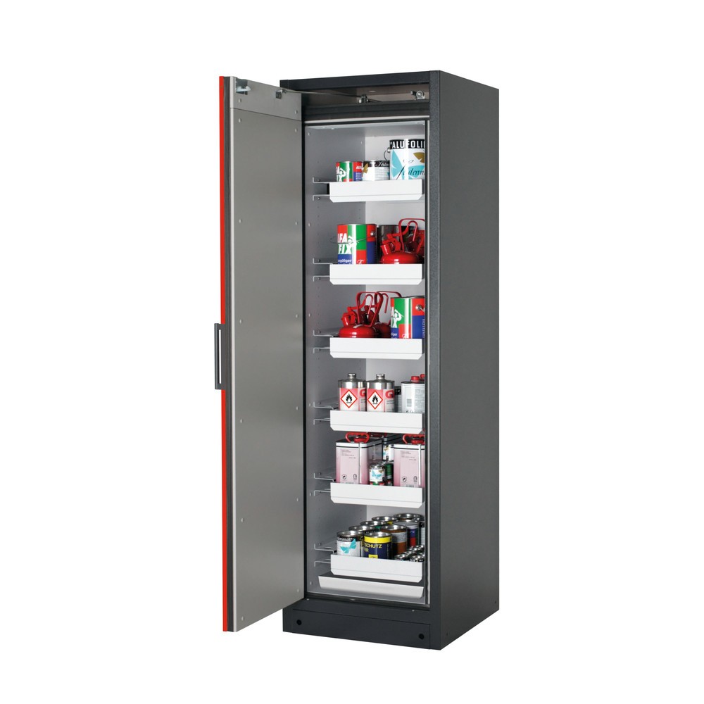 Produktabbildung: asecos® Sicherheitsschrank Q-PEGASUS/Typ 90, 6 Auszugswannen, HxBxT 1.953 x 599 x 615 mm, verkehrsrot