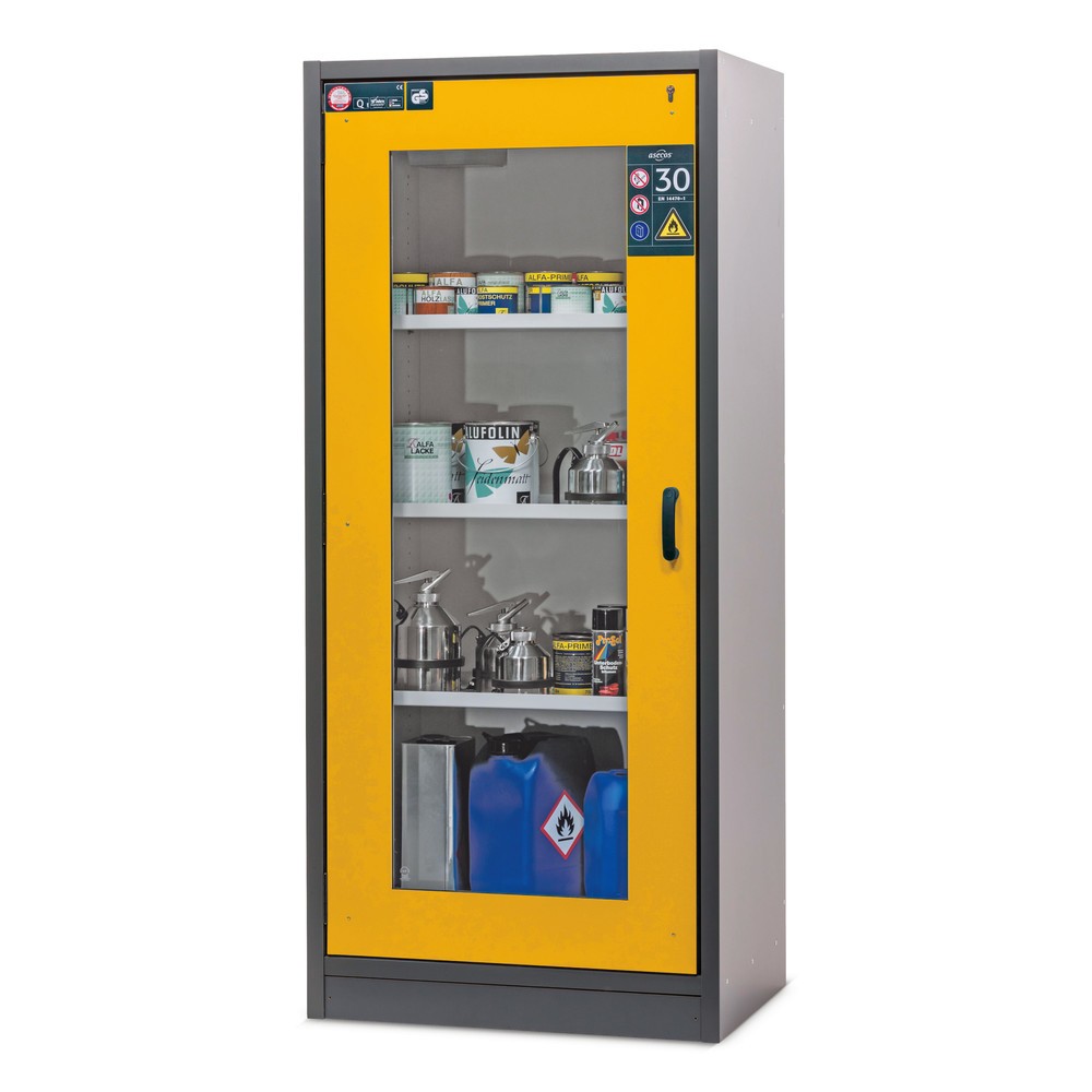 Produktabbildung: asecos® Sicherheitsschrank Typ 30 mit Glastür, HxBxT 1.947 x 864 x 620 mm, anthrazitgrau/goldgelb