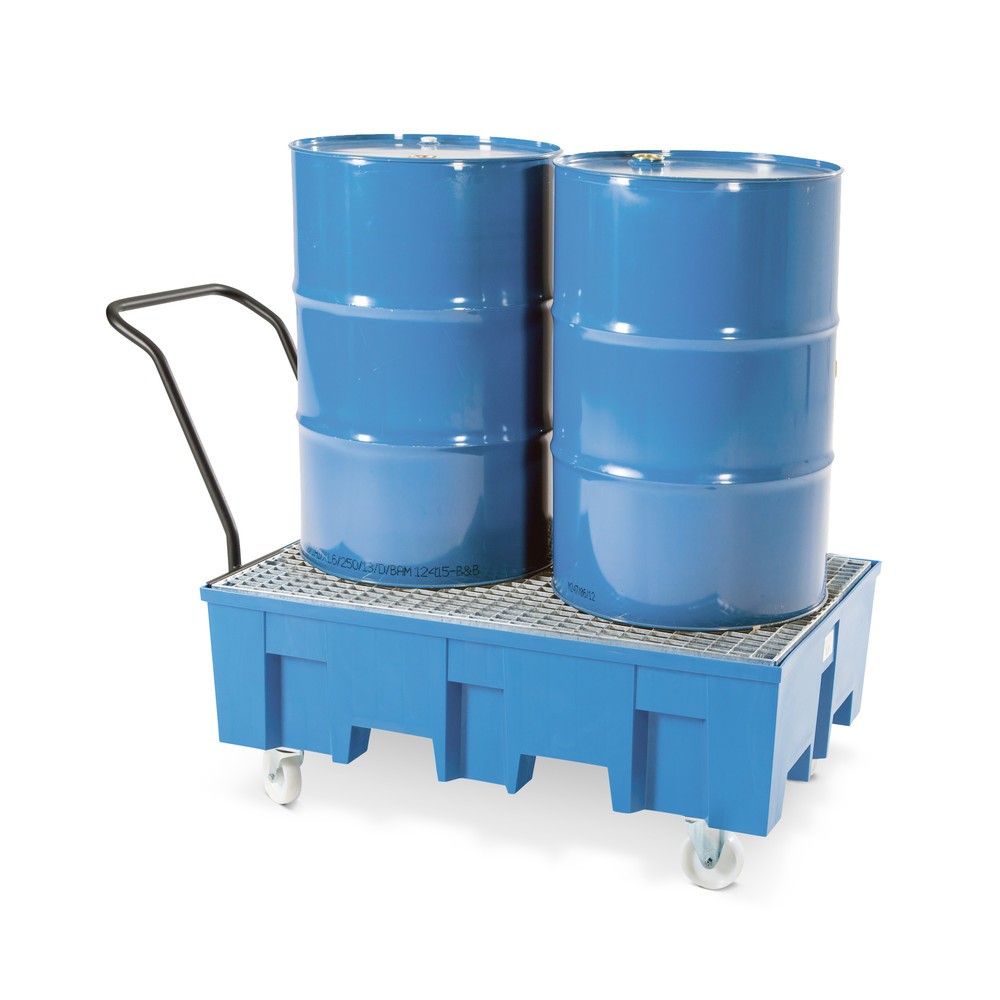 Product afbeelding: asecos® lekbak van PE, verrijdbaar, 2x 200 l, hxbxd 1.030 x 865 x 1.245 mm, gegalvaniseerd rooster