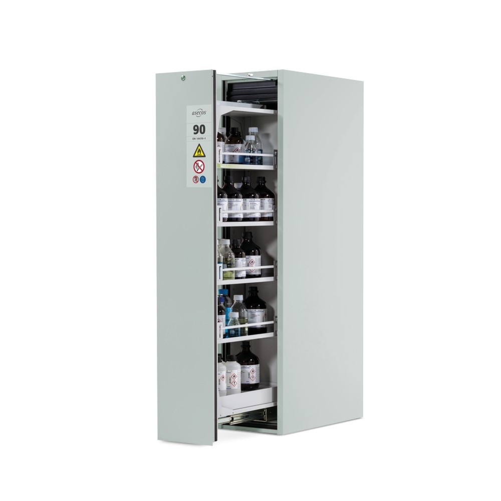 Produktabbildung: asecos® Vertikalauszugschrank V-MOVE-90, HxBxT 1.966 x 449 x 860 mm, lichtgrau