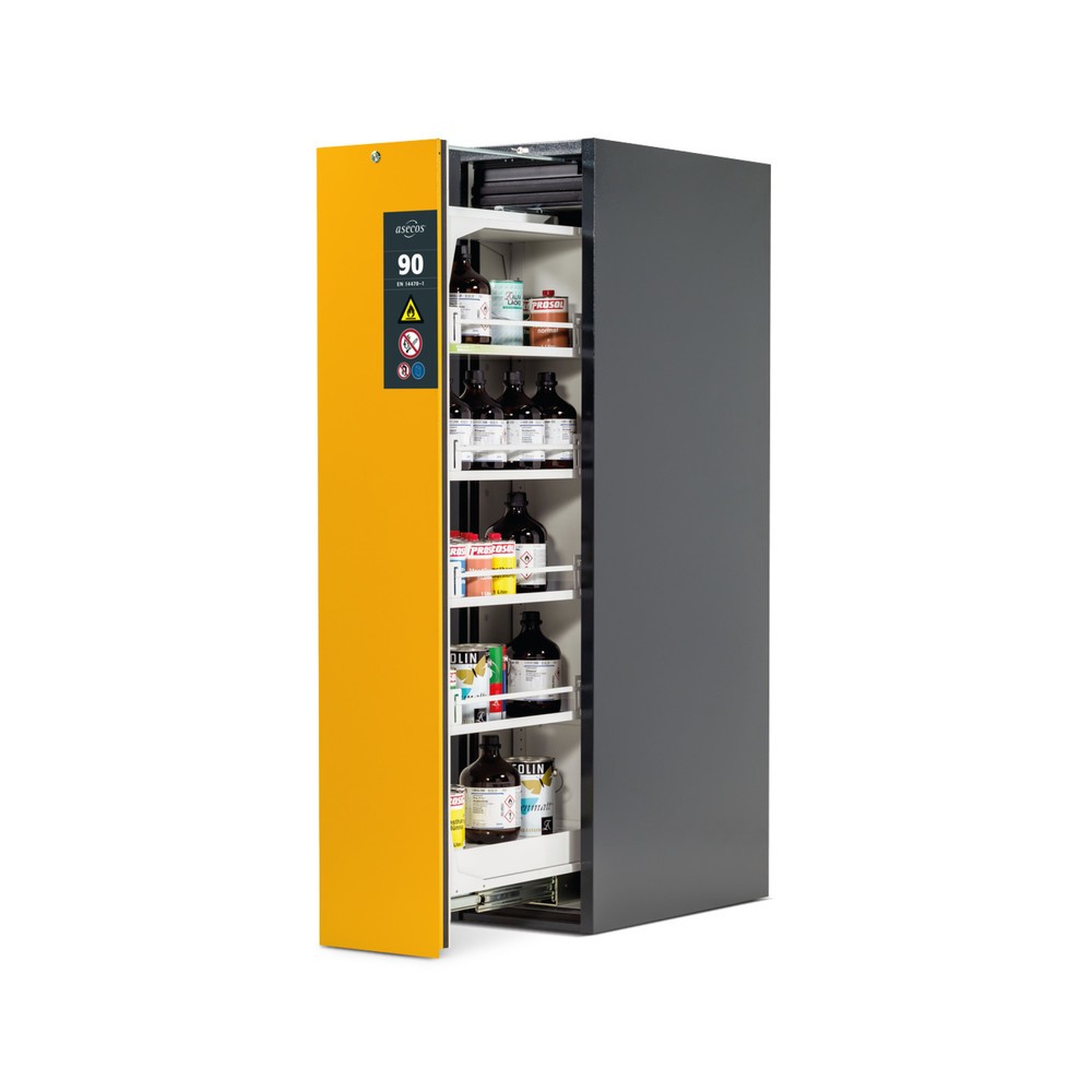 Produktabbildung: asecos® Vertikalauszugschrank V-MOVE-90, HxBxT 1.966 x 449 x 860 mm, anthrazit/sicherheitsgelb