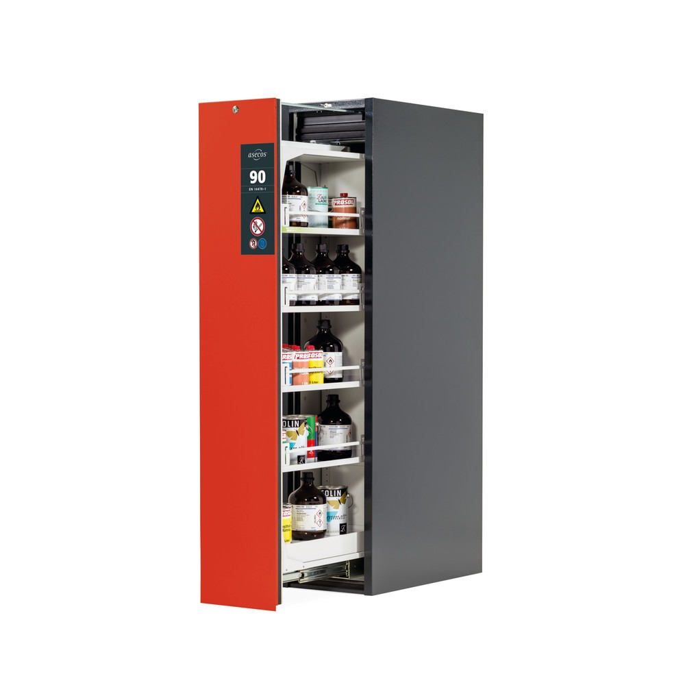 Produktabbildung: asecos® Vertikalauszugschrank V-MOVE-90, HxBxT 1.966 x 449 x 860 mm, anthrazit/verkehrsrot