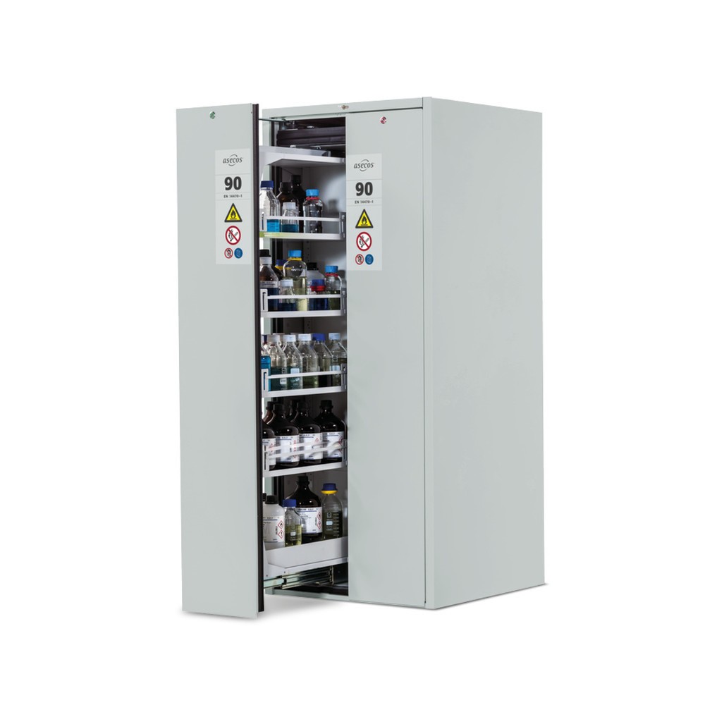 Produktabbildung: asecos® Vertikalauszugschrank V-MOVE-90, HxBxT 1.966 x 819 x 860 mm, lichtgrau
