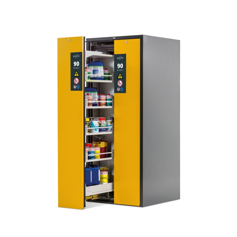 Produktabbildung: asecos® Vertikalauszugschrank V-MOVE-90, HxBxT 1.966 x 819 x 860 mm, anthrazit/sichterheitsgelb