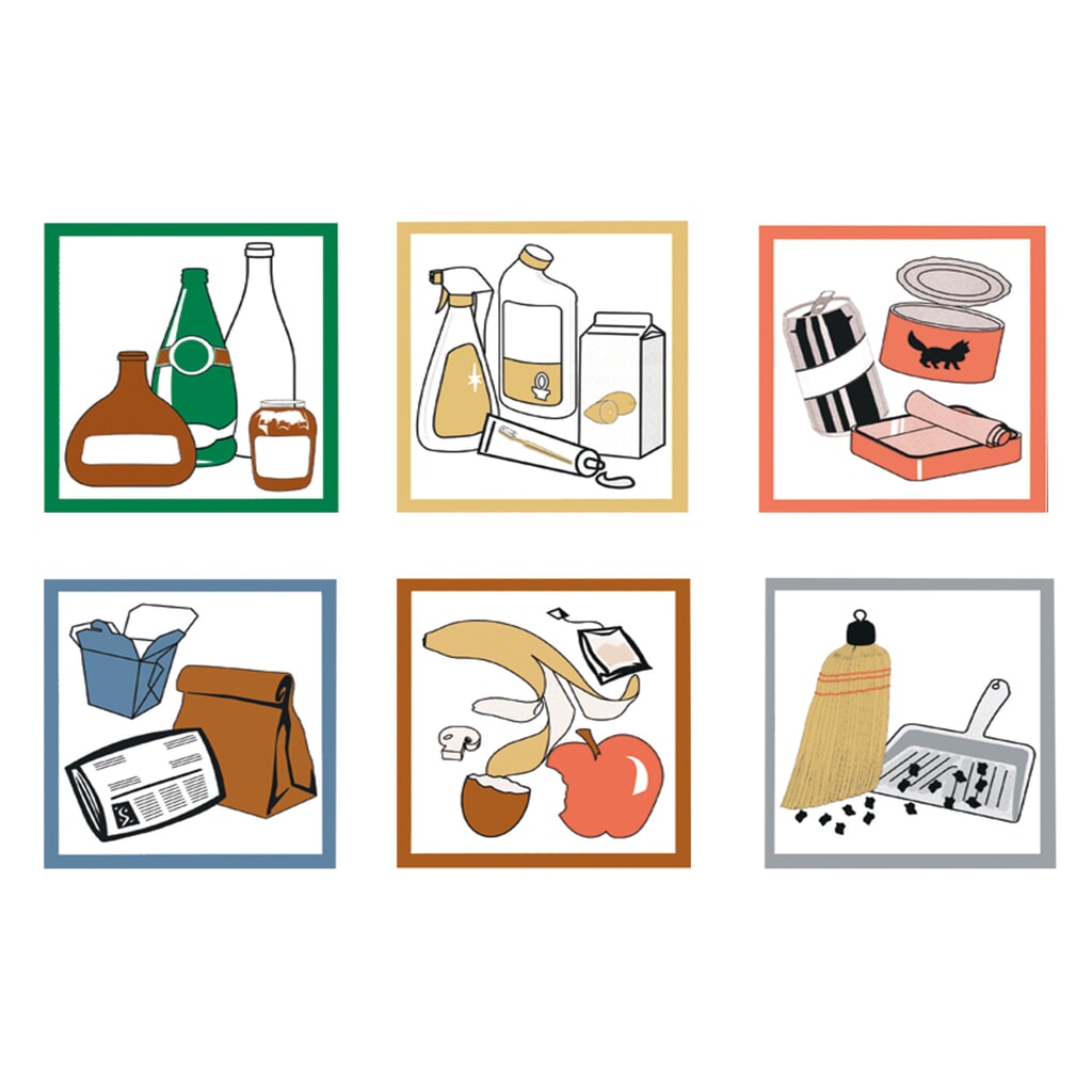 Aufkleber-Set für stumpf® Wertstoffsammler, quadratisch, wasserfest, 6 Stk/VE Produktabbildung: Aufkleber-Set für stumpf® Wertstoffsammler, quadratisch, wasserfest, 6 Stk/VE