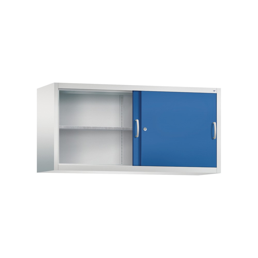 Produktabbildung Nr. 2: Aufsatzschrank für C+P Werkstatt-Schiebetürenschrank, 2 Fachböden, HxBxT 790 x 1.600 x 500 mm, Trennwand, lichtgrau, enzianblau