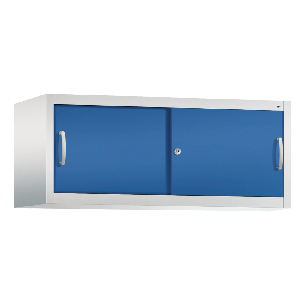 Produktabbildung: Aufsatzschrank für C+P Werkstatt-Schiebetürenschrank, HxBxT 500 x 1.200 x 500 mm, lichtgrau, enzianblau