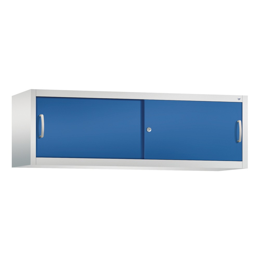 Produktabbildung: Aufsatzschrank für C+P Werkstatt-Schiebetürenschrank, HxBxT 500 x 1.600 x 400 mm, lichtgrau, enzianblau