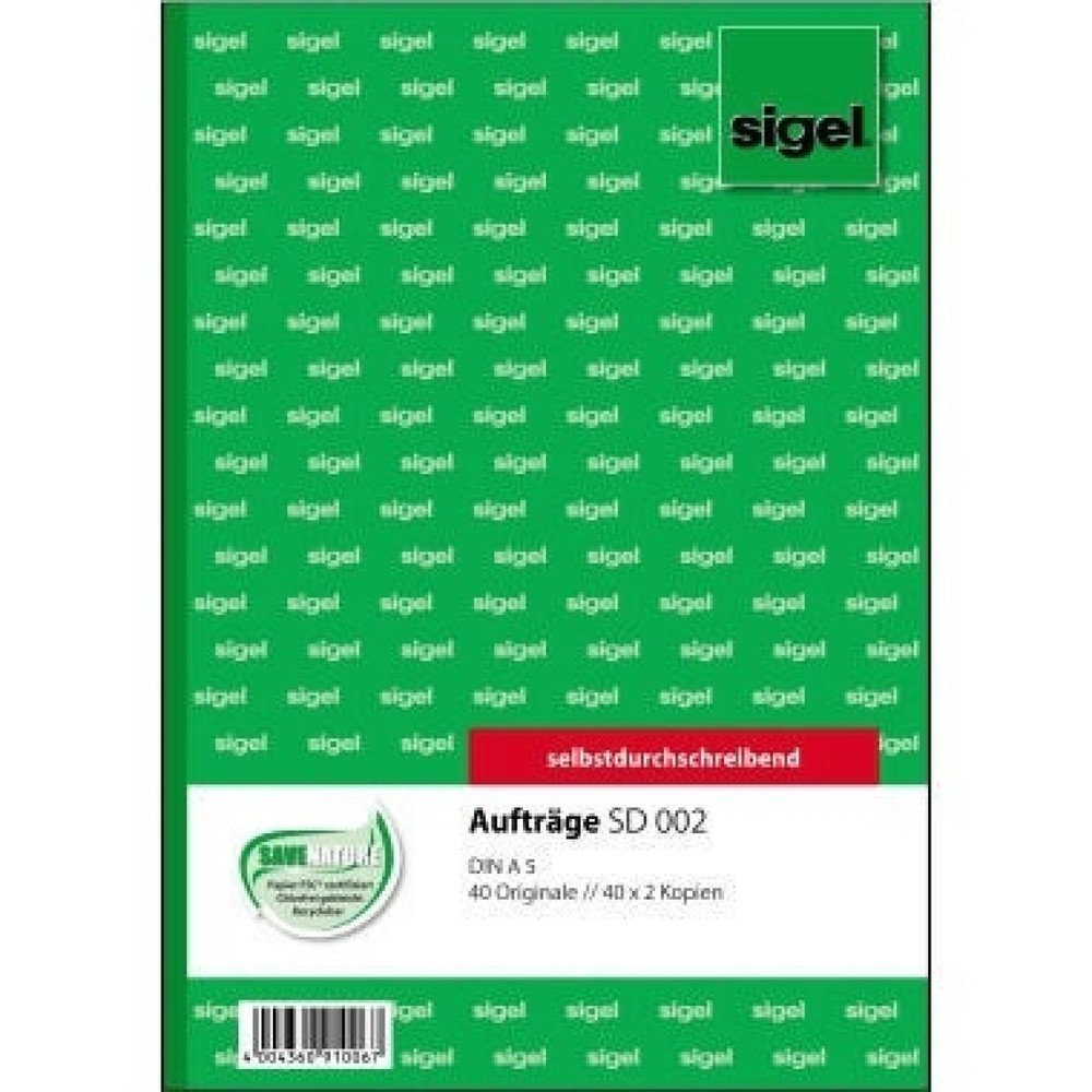 Produktabbildung: Sigel Auftragsformular SD002 DIN A5 selbstdurchschreibend 3x40Blatt