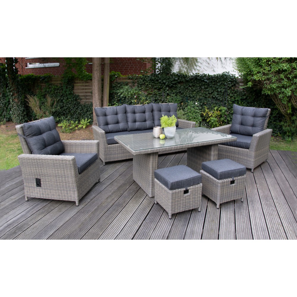 Produktabbildung: Außenmöbel-Set "Asti", 1x Sofa, 2x Sessel, 2x Hocker, 1x Tisch, braun
