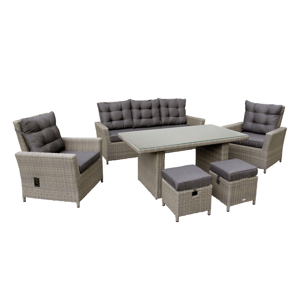 Produktabbildung Nr. 9: Außenmöbel-Set "Asti", 1x Sofa, 2x Sessel, 2x Hocker, 1x Tisch, grau