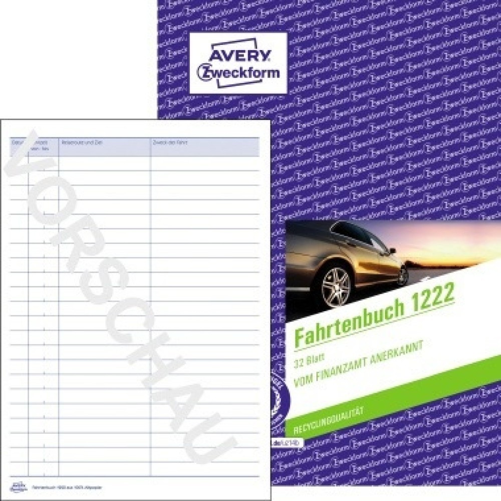 Produktabbildung: Avery Zweckform Fahrtenbuch 1222 DIN A5 Recycling-Papier 32Blatt