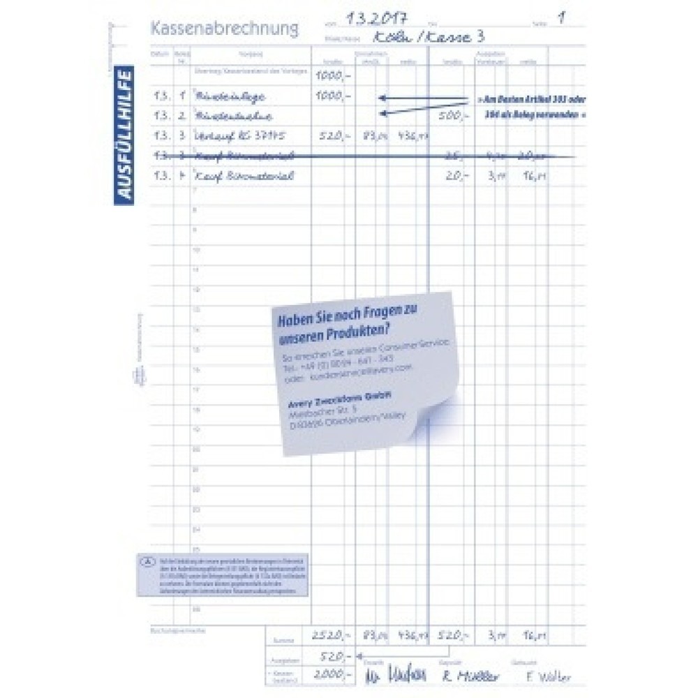 Produktabbildung Nr. 7: Avery Zweckform Kassenabrechnung 1757 DIN A4 2x40Blatt