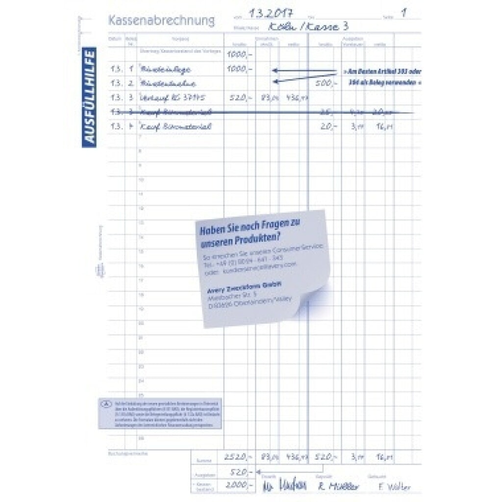 Avery Zweckform Kassenabrechnung 1757 DIN A4 2x40Blatt Produktabbildung Nr. 7: Avery Zweckform Kassenabrechnung 1757 DIN A4 2x40Blatt