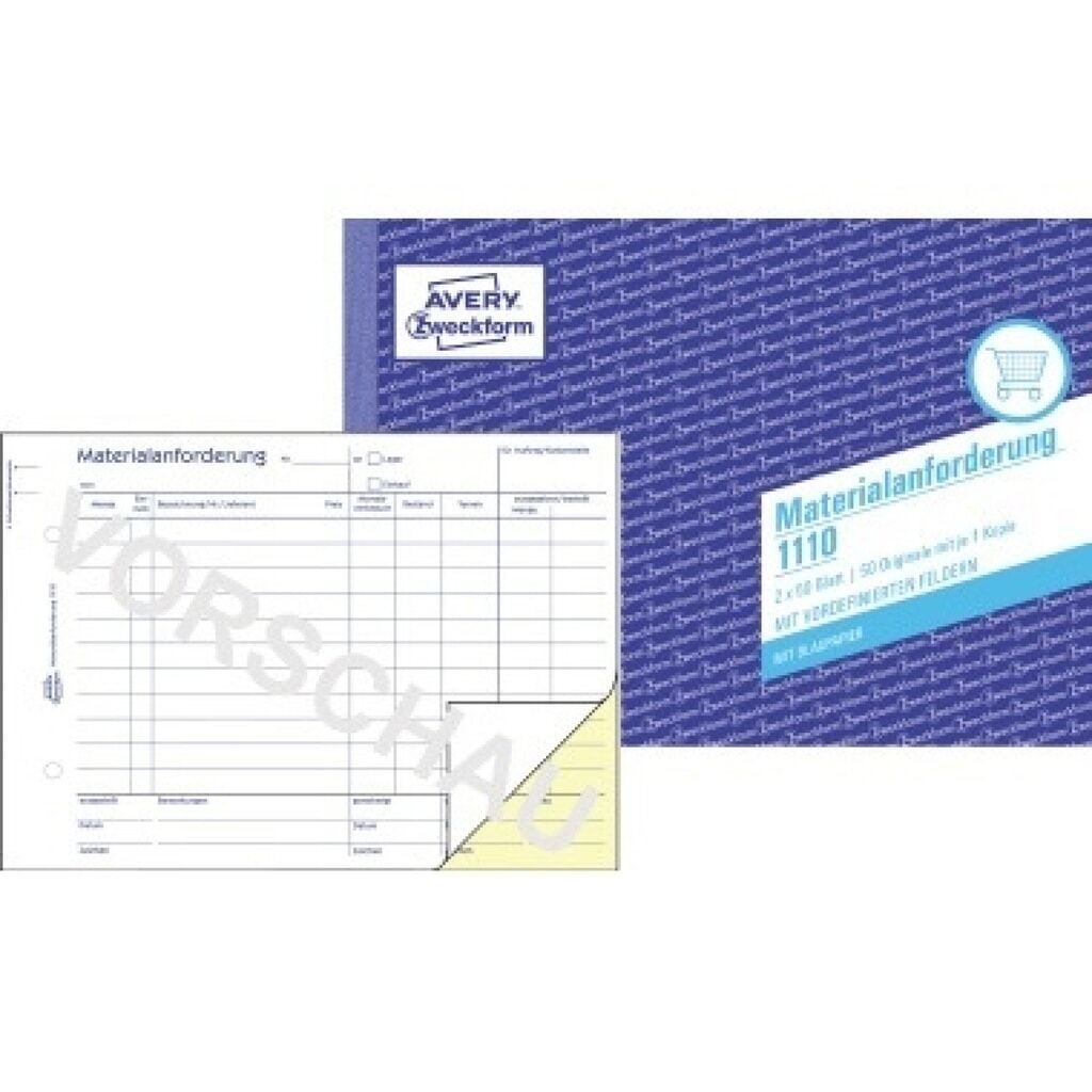 Avery Zweckform Materialanforderung 1110 DIN A5 2x50Bl. Produktabbildung: Avery Zweckform Materialanforderung 1110 DIN A5 2x50Bl.