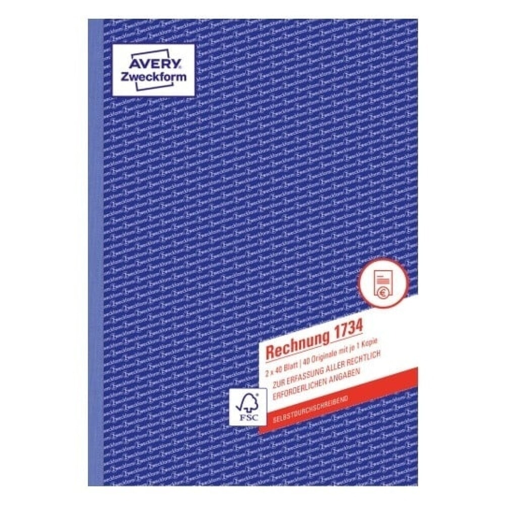 Avery Zweckform Rechnung 1734 DIN A4 +Durchschlag 2x40Bl. Produktabbildung: Avery Zweckform Rechnung 1734 DIN A4 +Durchschlag 2x40Bl.