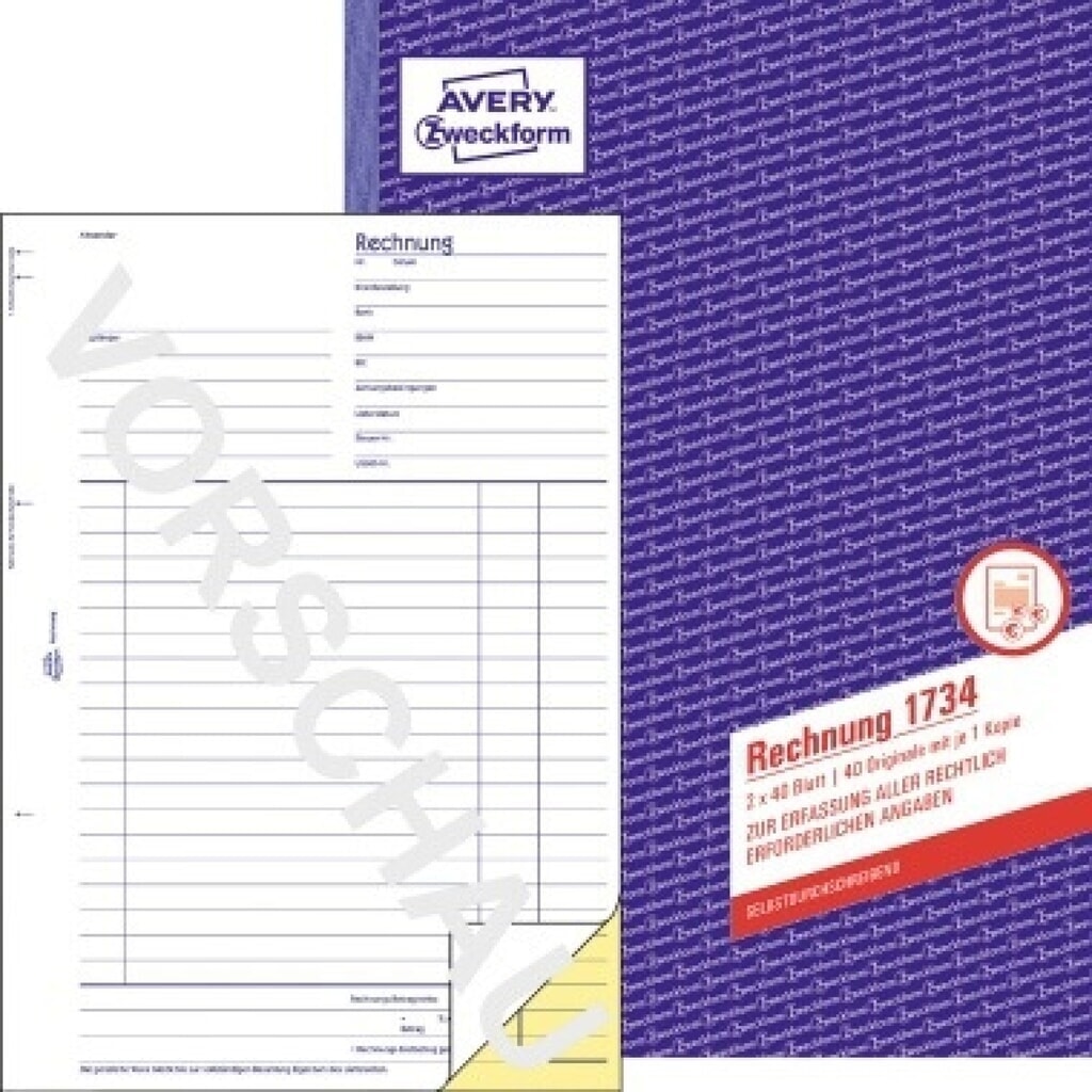 Avery Zweckform Rechnung 1734 DIN A4 +Durchschlag 2x40Bl. Produktabbildung Nr. 3: Avery Zweckform Rechnung 1734 DIN A4 +Durchschlag 2x40Bl.