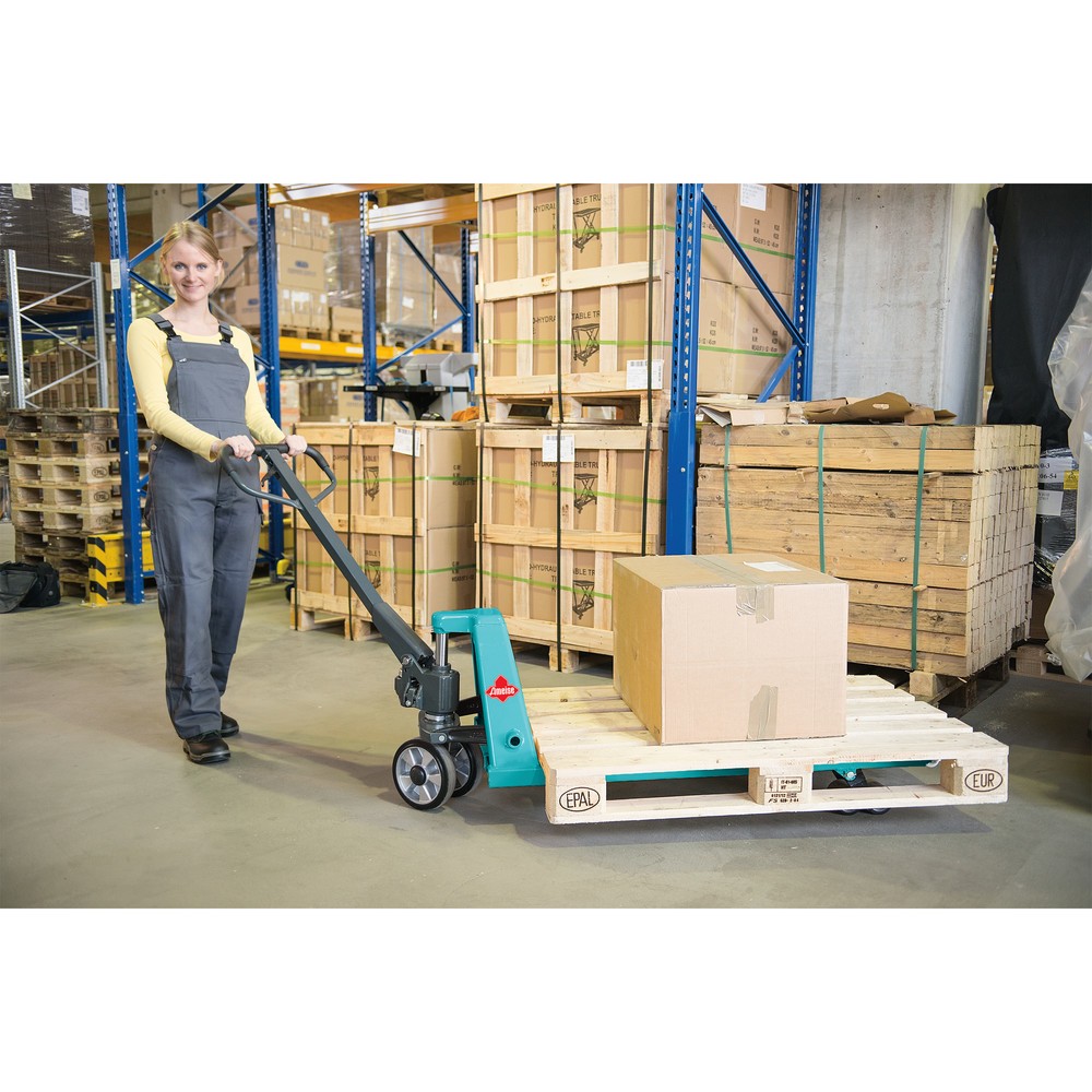 Produktabbildung Nr. 9: C-Ware Handhubwagen Ameise® mit Schnellhub, TK 2.000 kg, GL 1.150 mm, Vollgummi/Polyurethan, Tandemrollen, RAL 5018 türkisblau