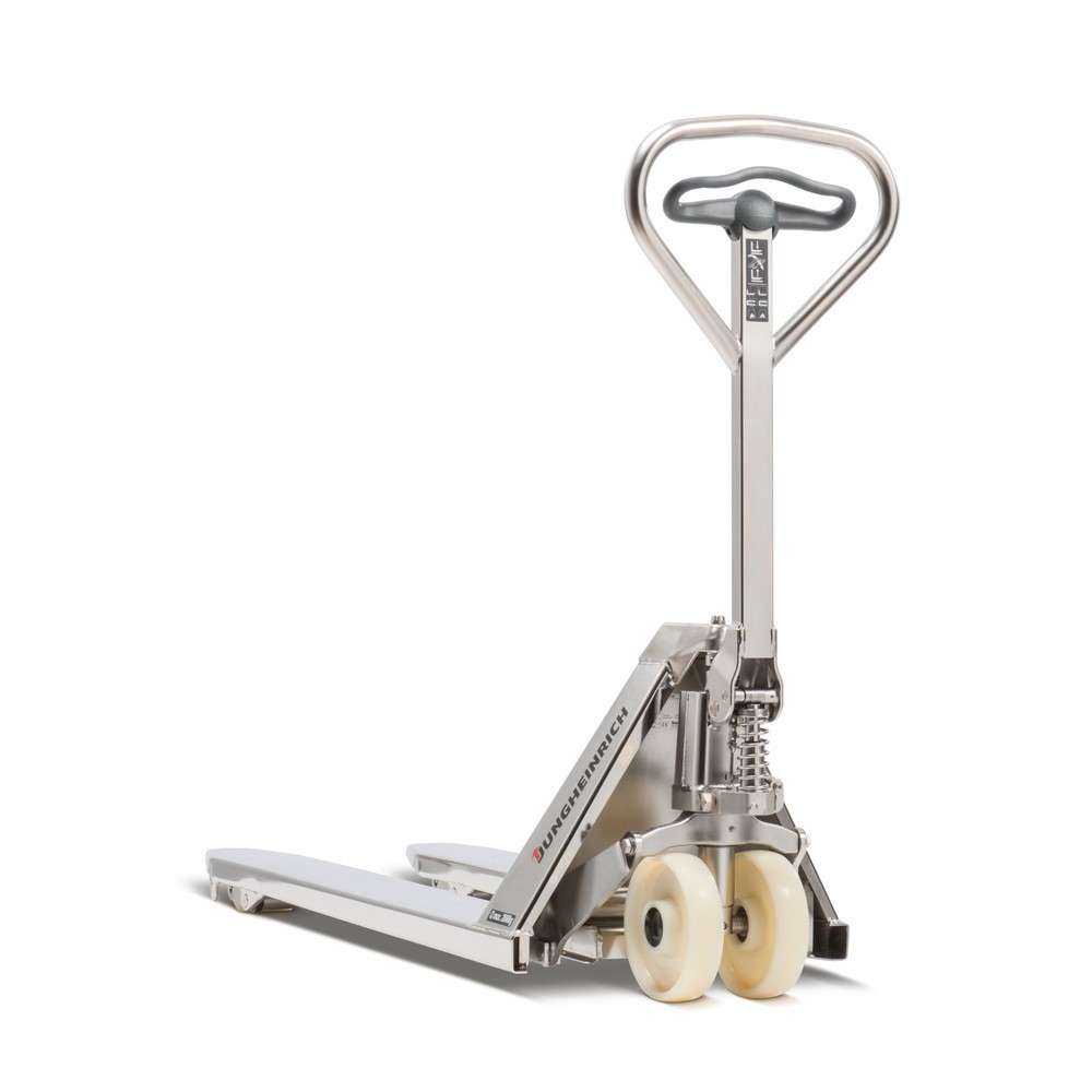Produktabbildung Nr. 1: Jungheinrich Edelstahl-Handhubwagen AM I20p, Professional-Ausführung, Tragfähigkeit 2.000 kg, Sonder-Gabeltragbreite 680 mm, Gabellänge 970 mm, Polyurethan