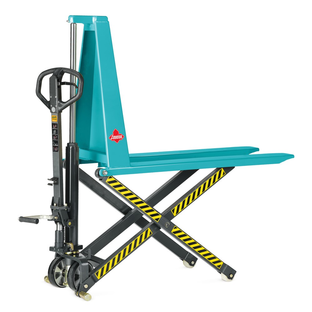 Produktabbildung: C-Ware Scheren-Hubwagen Ameise® mit Schnellhub, TK 1.000 kg, Polyurethan/Nylon, RAL 5018 türkisblau