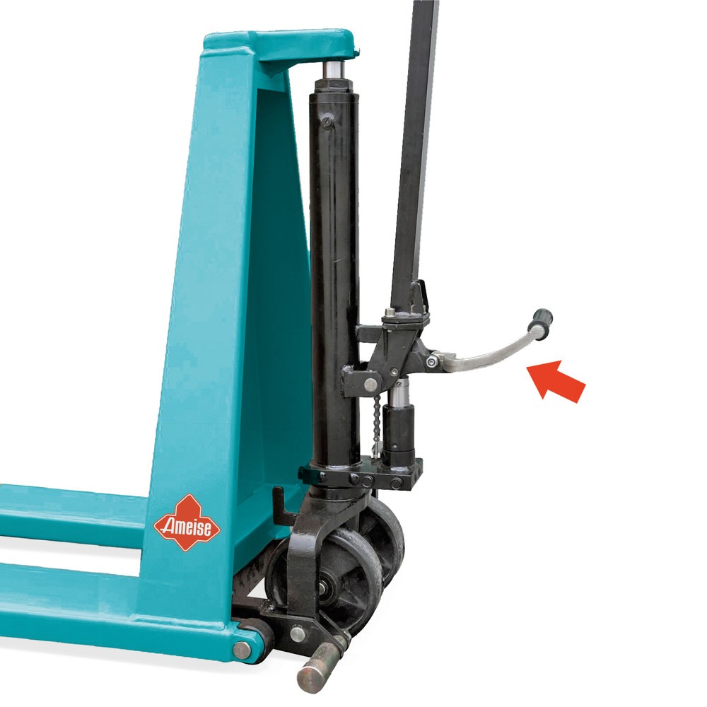Produktabbildung Nr. 2: C-Ware Scheren-Hubwagen Ameise® mit Schnellhub, TK 1.000 kg, Polyurethan/Nylon, RAL 5018 türkisblau