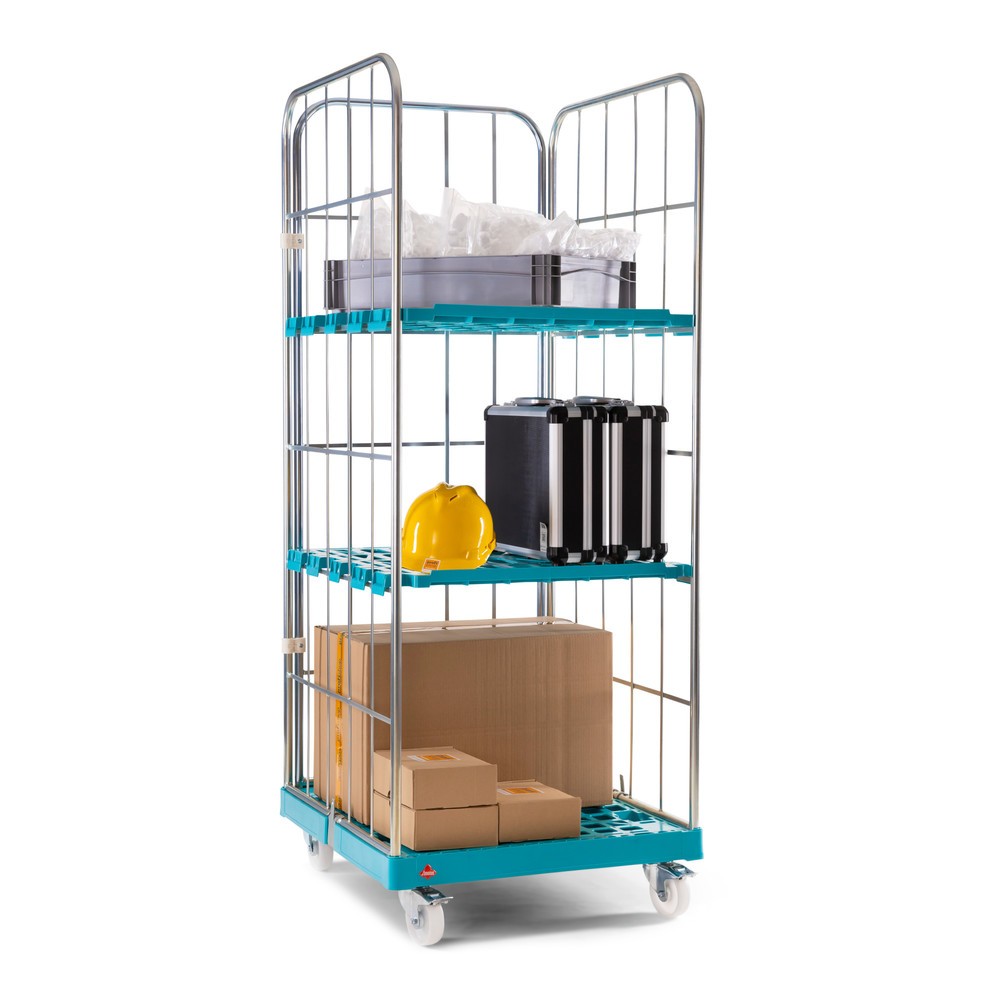 N° de l'image du produit 6 : Ameise® Bac à roulettes, 3 côtés, à mailles grossières, électro-zingué, plateau à roulettes en plastique, HxlxP 1 640 x 724 x 815 mm
