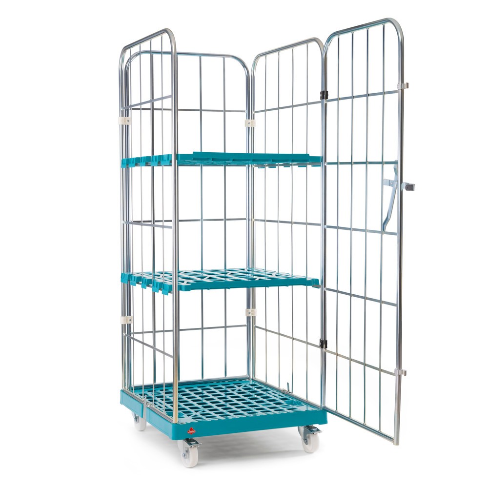 N° de l'image du produit 3 : Ameise® Bac à roulettes, 4 côtés, à mailles grossières, électro-zingué, plateau à roulettes en plastique, HxlxP 1 830 x 724 x 815 mm, avec paroi avant pivotante d'une seule pièce
