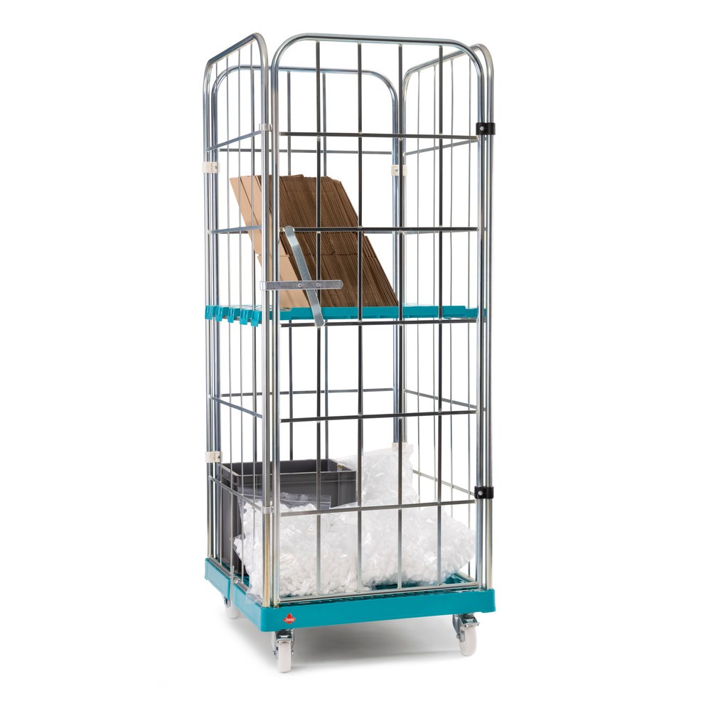 N° de l'image du produit 4 : Ameise® Bac à roulettes, 4 côtés, à mailles grossières, électro-zingué, plateau à roulettes en plastique, HxlxP 1 640 x 724 x 815 mm, avec paroi avant pivotante d'une seule pièce
