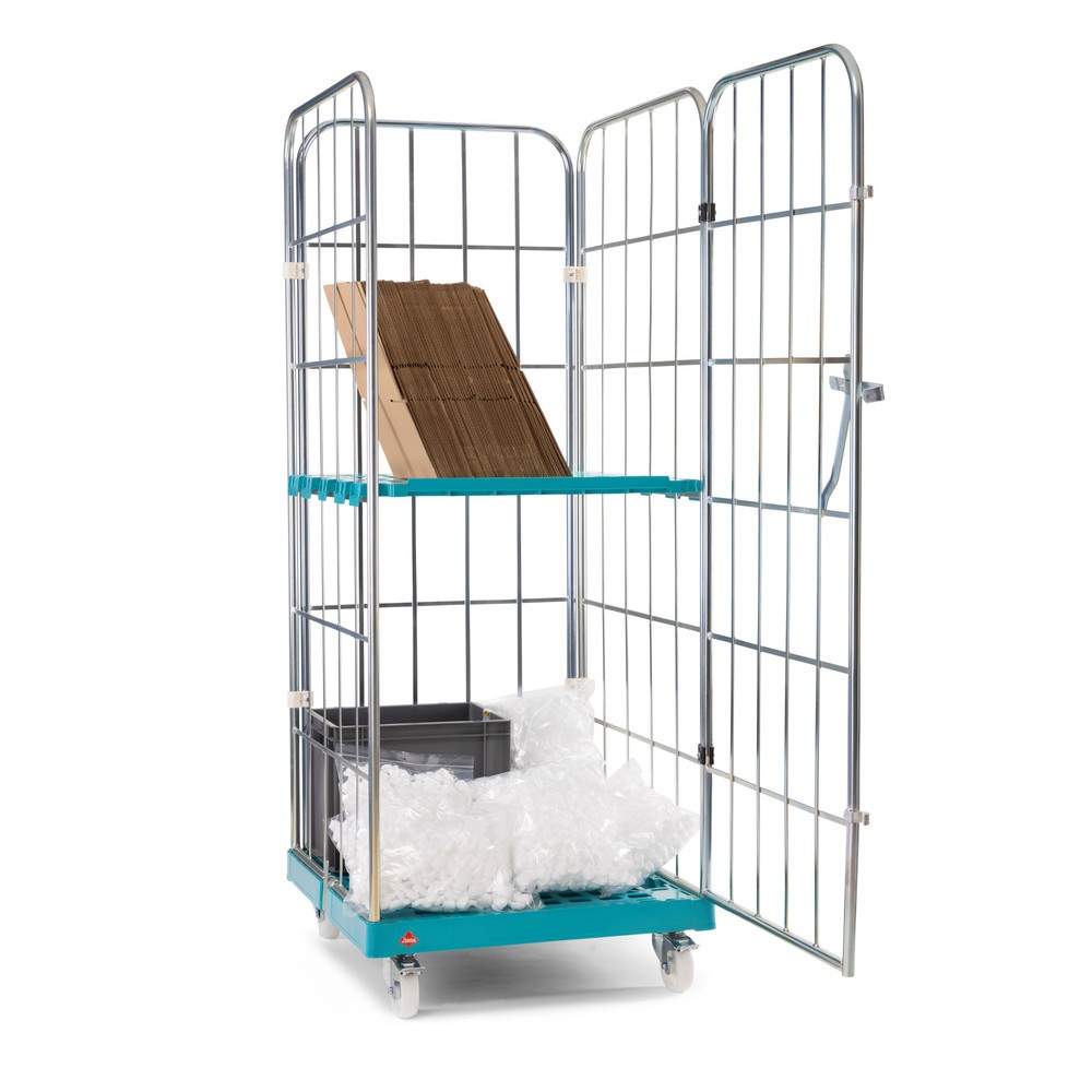 N° de l'image du produit 6 : Ameise® Bac à roulettes, 4 côtés, à mailles grossières, électro-zingué, plateau à roulettes en plastique, HxlxP 1 640 x 724 x 815 mm, avec paroi avant pivotante d'une seule pièce
