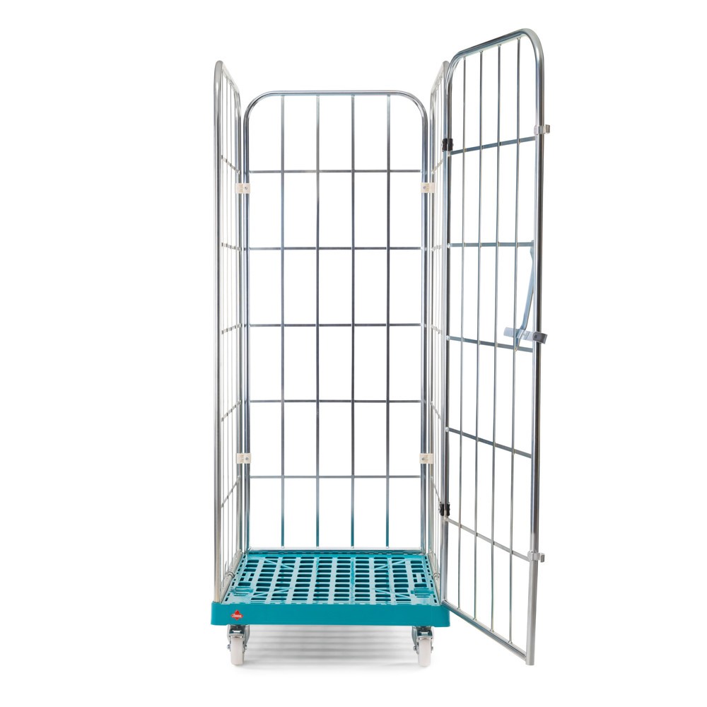 N° de l'image du produit 9 : Ameise® Bac à roulettes, 4 côtés, à mailles grossières, électro-zingué, plateau à roulettes en plastique, HxlxP 1 640 x 724 x 815 mm, avec paroi avant pivotante d'une seule pièce