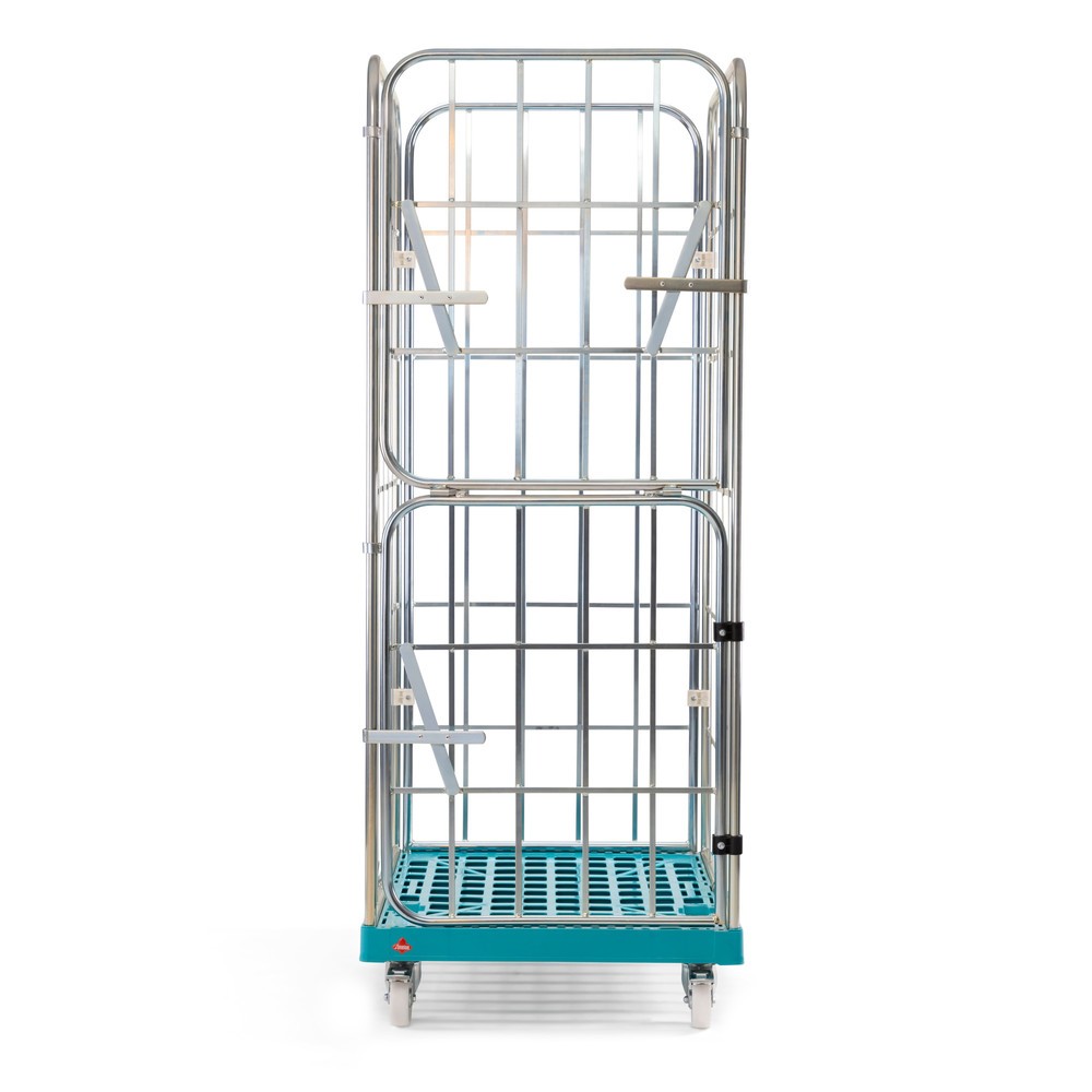 N° de l'image du produit 2 : Ameise® Bac à roulettes, 4 côtés, à mailles grossières, électro-zingué, plateau à roulettes en plastique, HxlxP 1 640 x 724 x 815 mm, avec paroi avant rabattable en deux parties