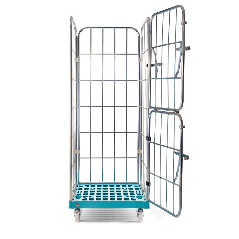 N° de l'image du produit 3 : Ameise® Bac à roulettes, 4 côtés, à mailles grossières, électro-zingué, plateau à roulettes en plastique, HxlxP 1 640 x 724 x 815 mm, avec paroi avant rabattable en deux parties